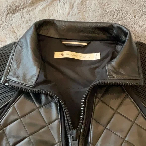 BLANC NOIR Leather and Mesh Moto Jacket NWOT  size small - Picture 15 of 16